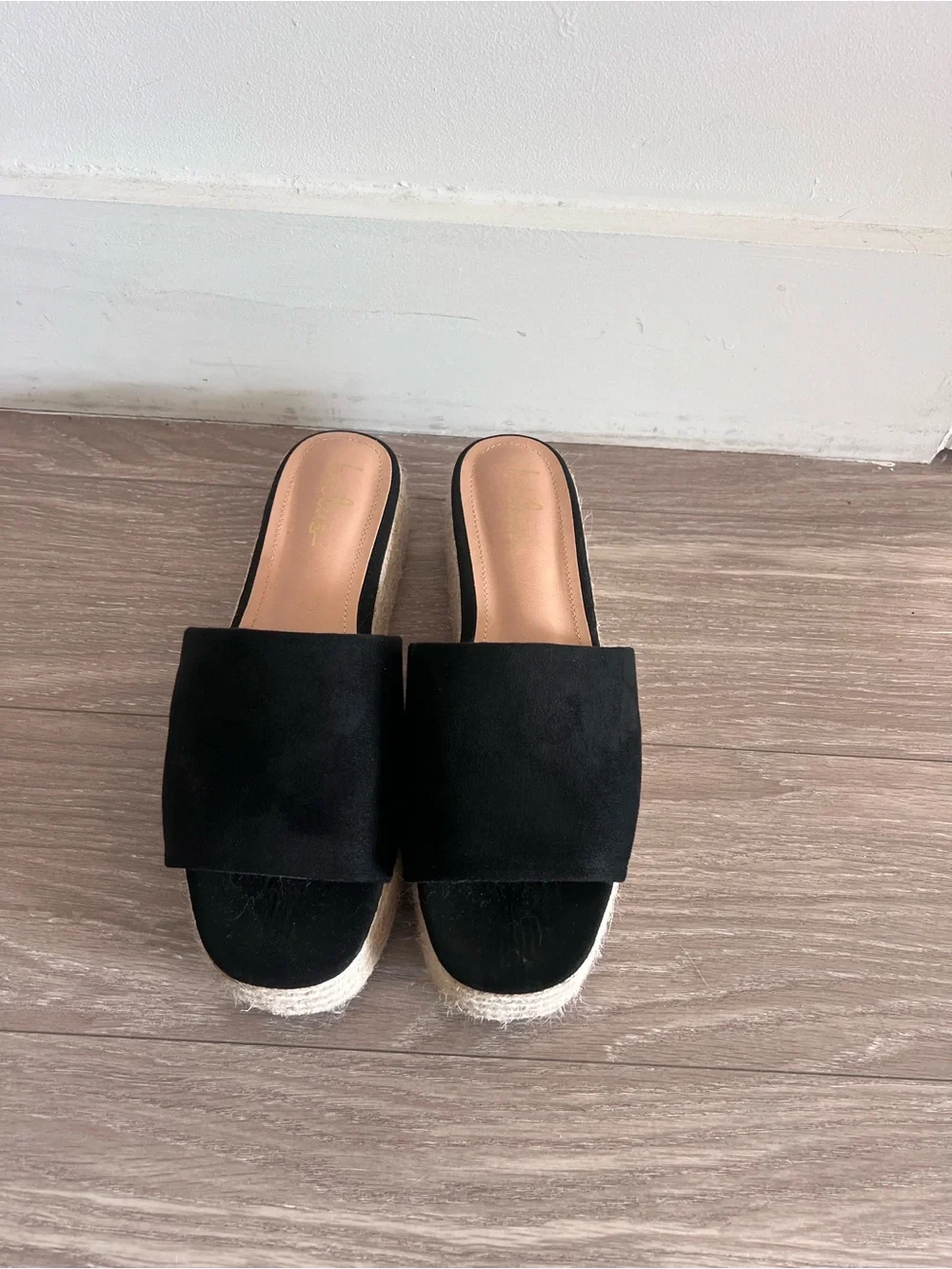 Lulu's Black Platform Espadrille Slide with Braided Sole